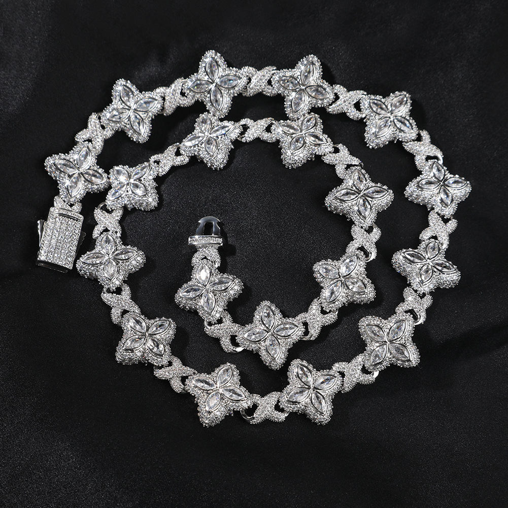 Hip Hop Cross Flower Infinite Chain Necklace Bracelet 5A Cubic Zirconia Women Mens Rap Jewelry Set