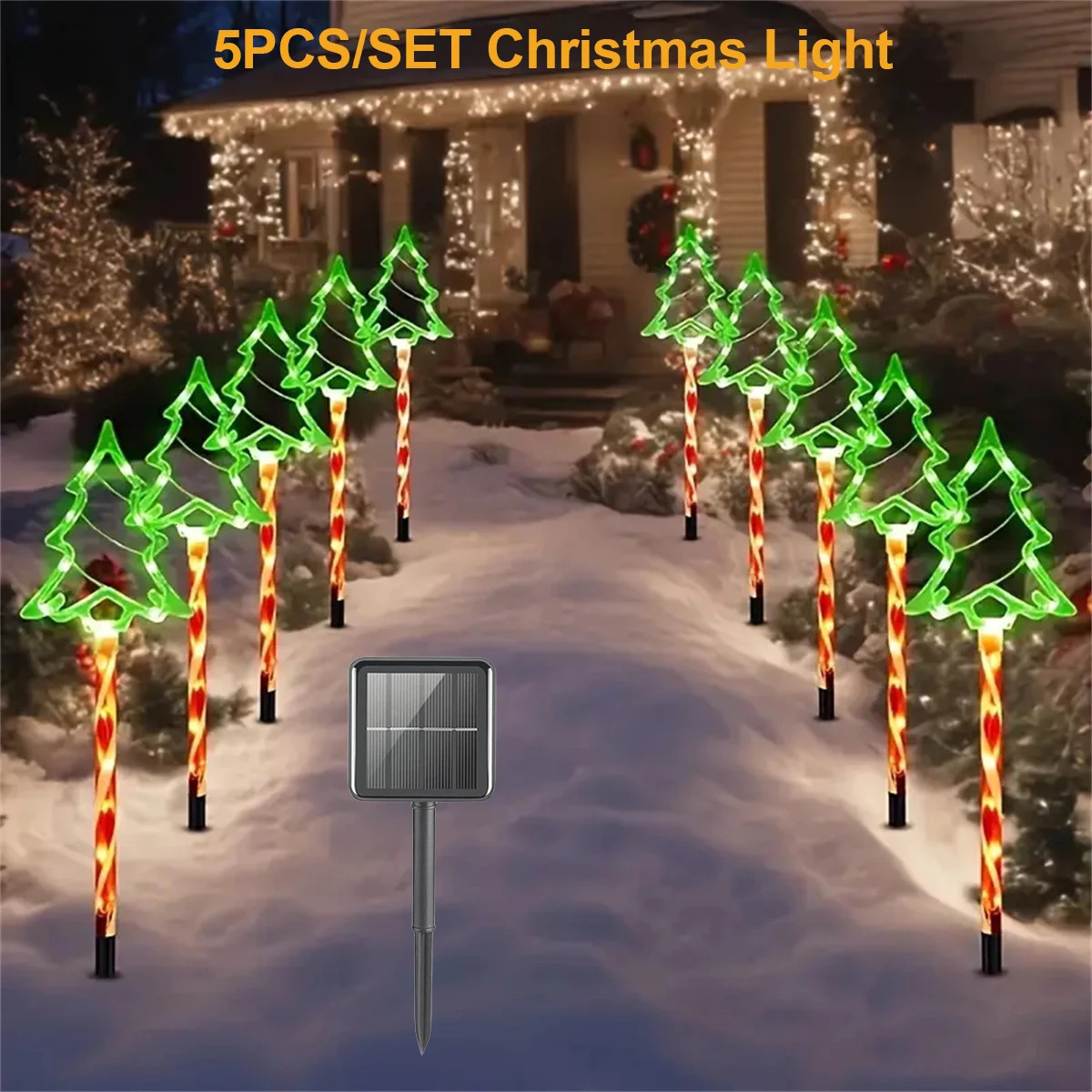 5 pieces/set of solar powered Christmas candy vine lights outdoor waterproof 8 modes floor installation garden courtyard Christmas decoration 241023