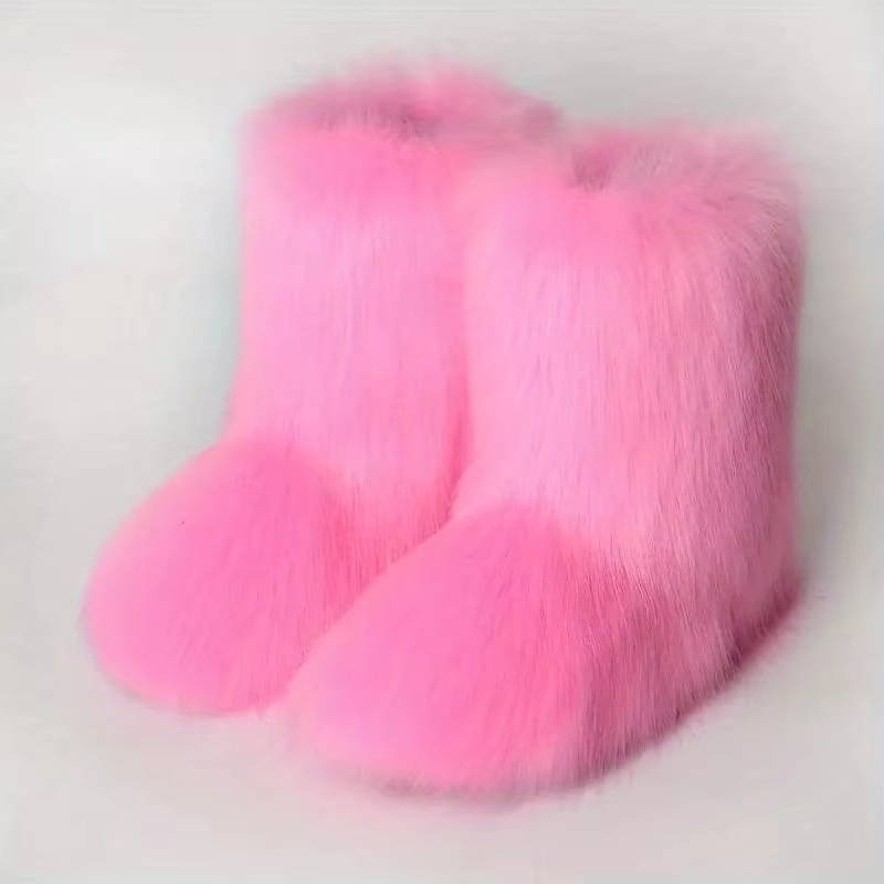 Womens Designer Furry Warm Plush Mid-Calf Fashion Winter Women's Fashion Snow Boots Cotton Shoes