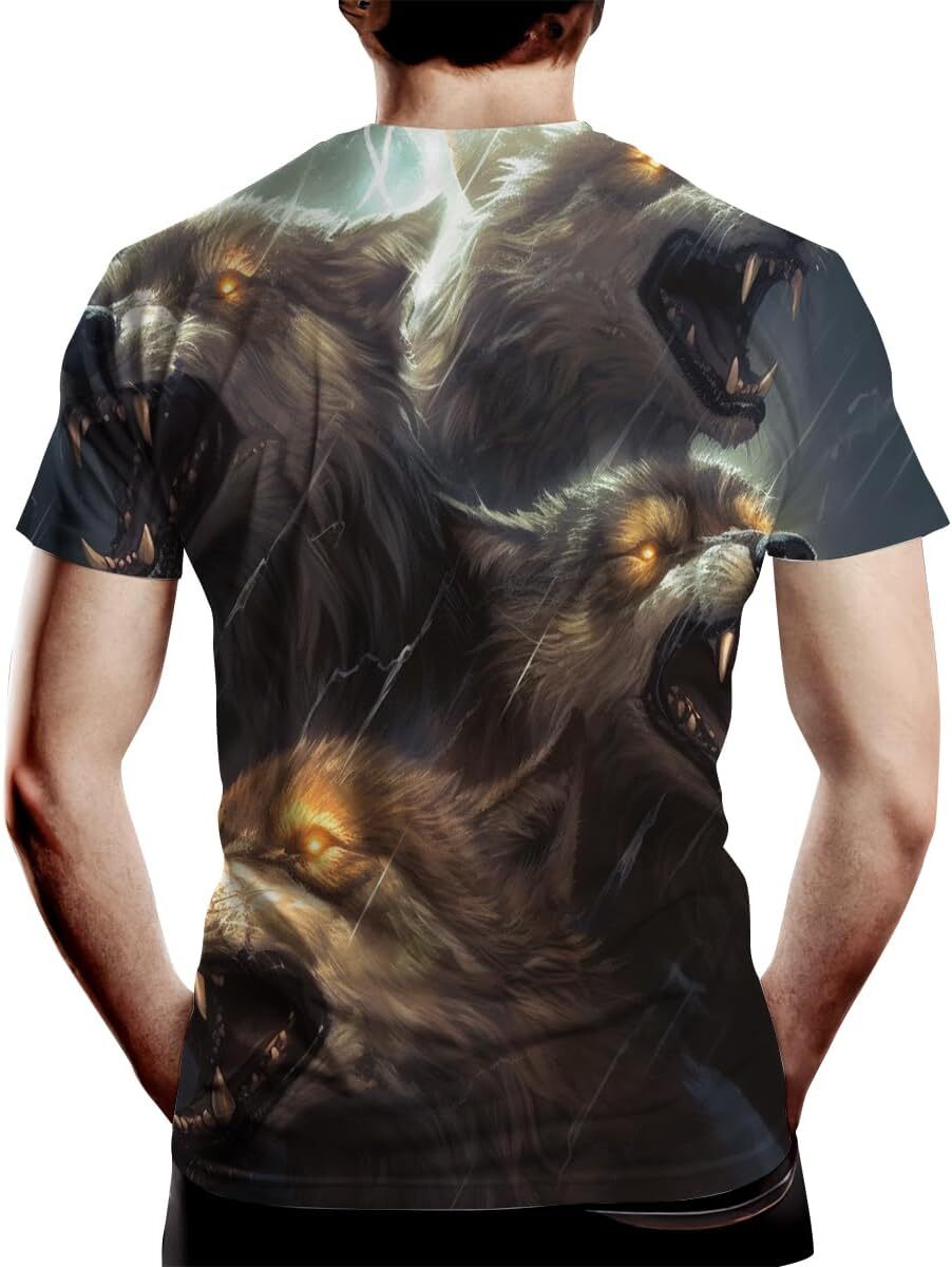 Mens T shirt Men's Novelty cool Wolf Graphic Print in Front and Back tee Casual tops summer clothes Breathable and stylish