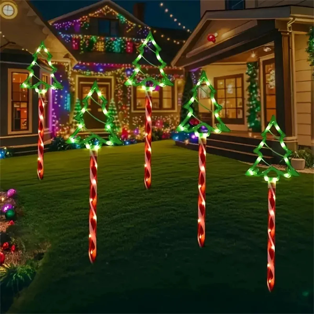 5 pieces/set of solar powered Christmas candy vine lights outdoor waterproof 8 modes floor installation garden courtyard Christmas decoration 241023