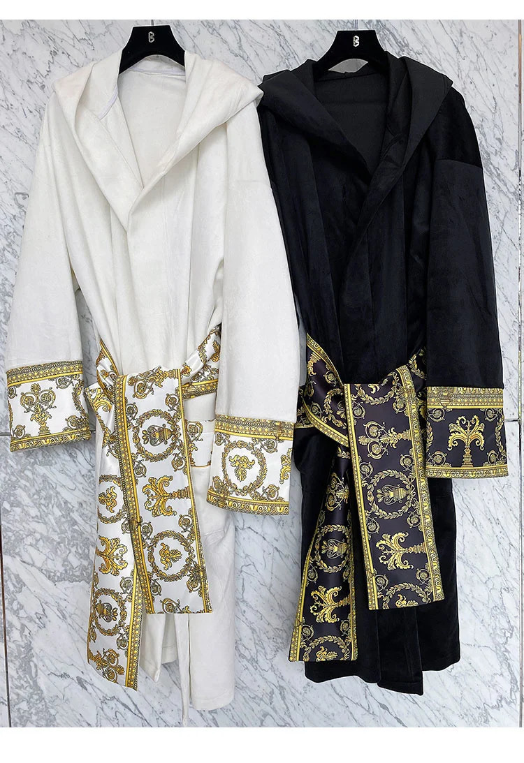 IEFB Winter Thick Comfortable Velvet Light Hoodie Long Night Light Mens Fashion Robe Belt Warm Clothes 9Y9924 241023