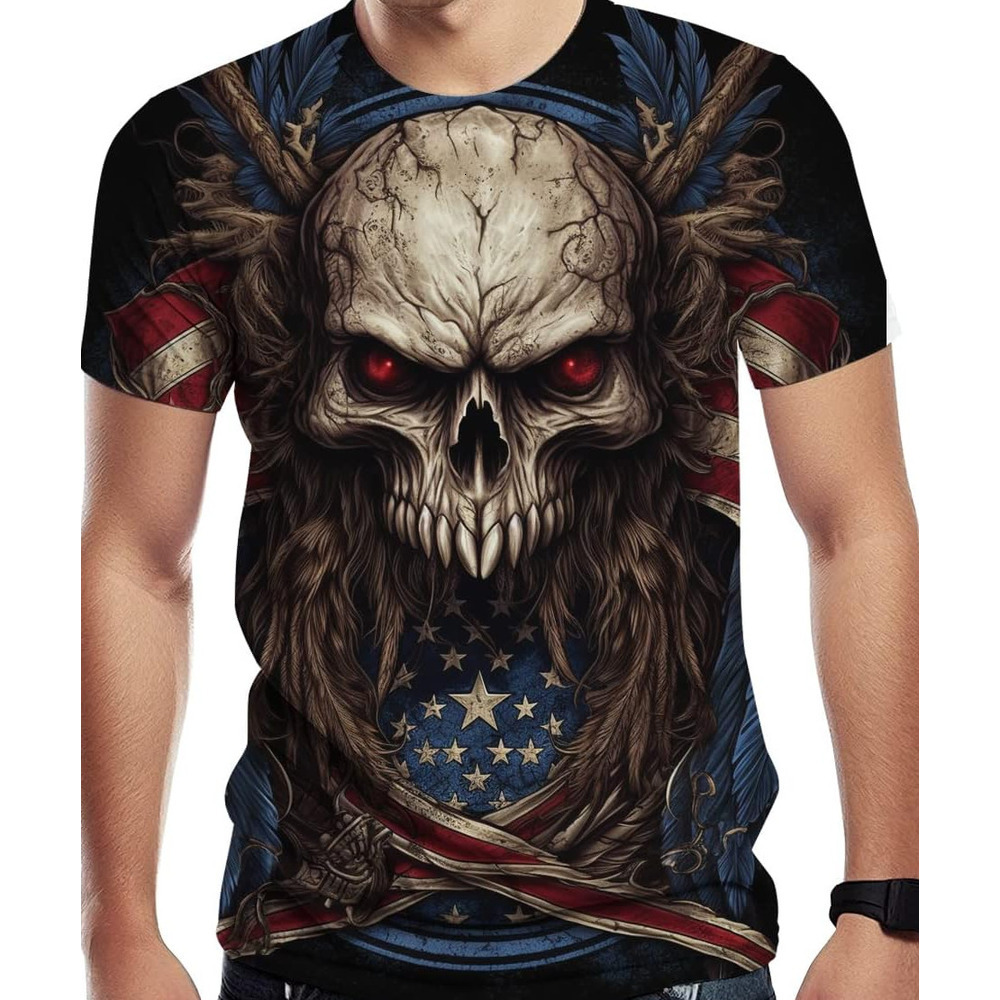 Mens T shirt Men's American Flag and Skull Print T Shirt 3D Print Cool Casual Tee Top tee Casual tops Breathable and stylish