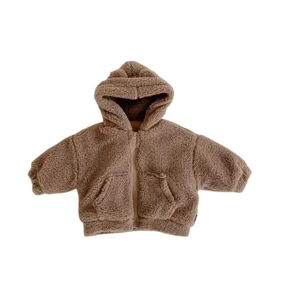 Korean version of winter boys and girls with thick cashmere suitable for children warm and cute teddy bear hooded cardigan jacket W241023