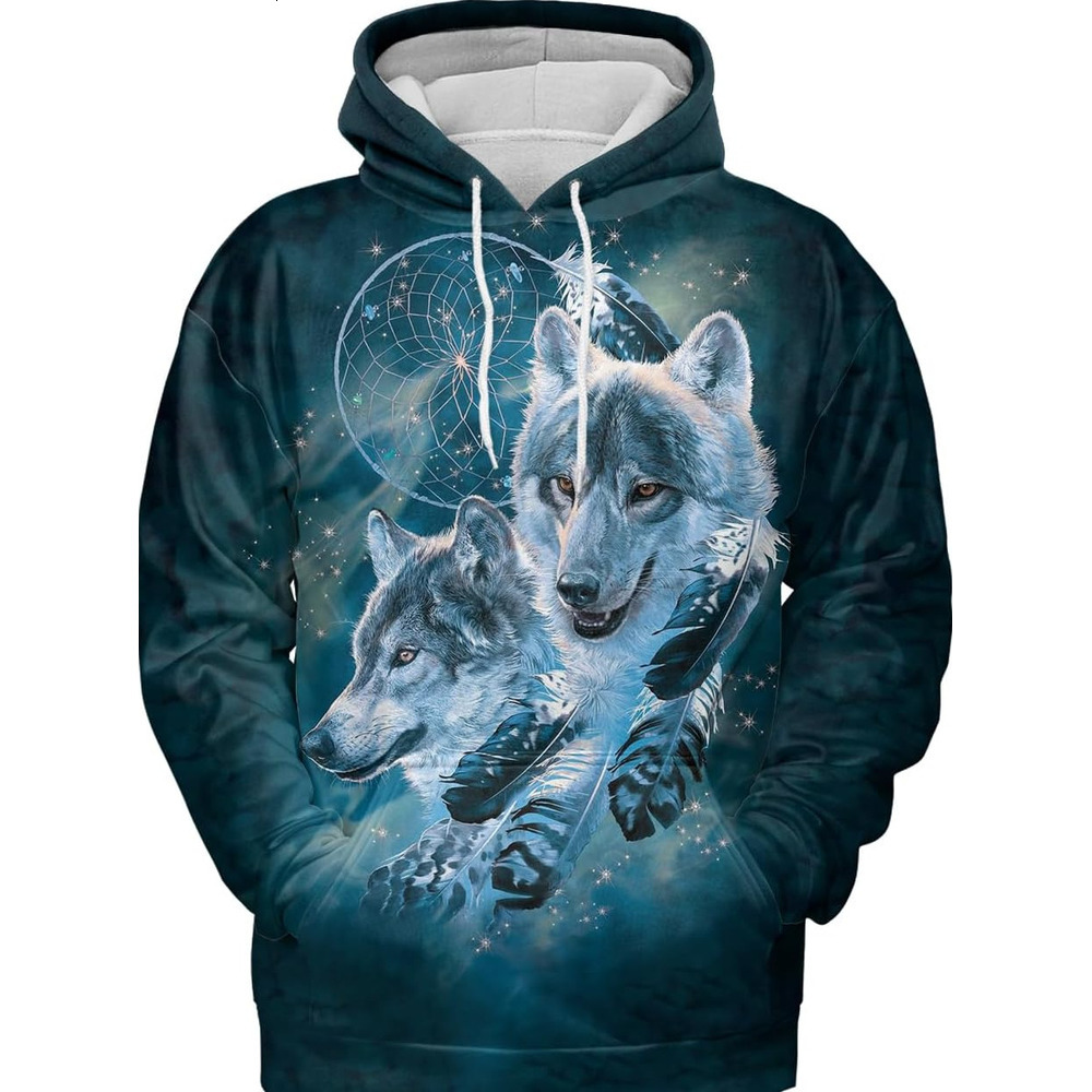 Hoodie for Mens Womens Fashion is cool For Men Women 3D Print Three Wolf Moon Adults Wolves Galaxy Sweatshirt Wolf Graphic Hoodies sweatshirt Pullover