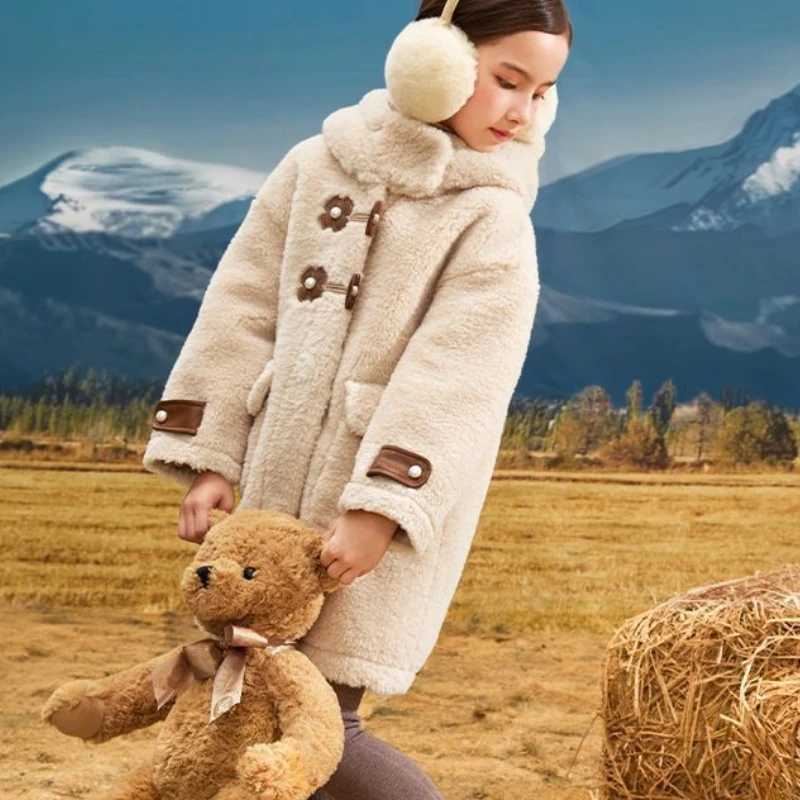 Womens wool coat jacket cotton coat windproof 2023 wool warm thick velvet winter autumn Par childrens clothing W241023