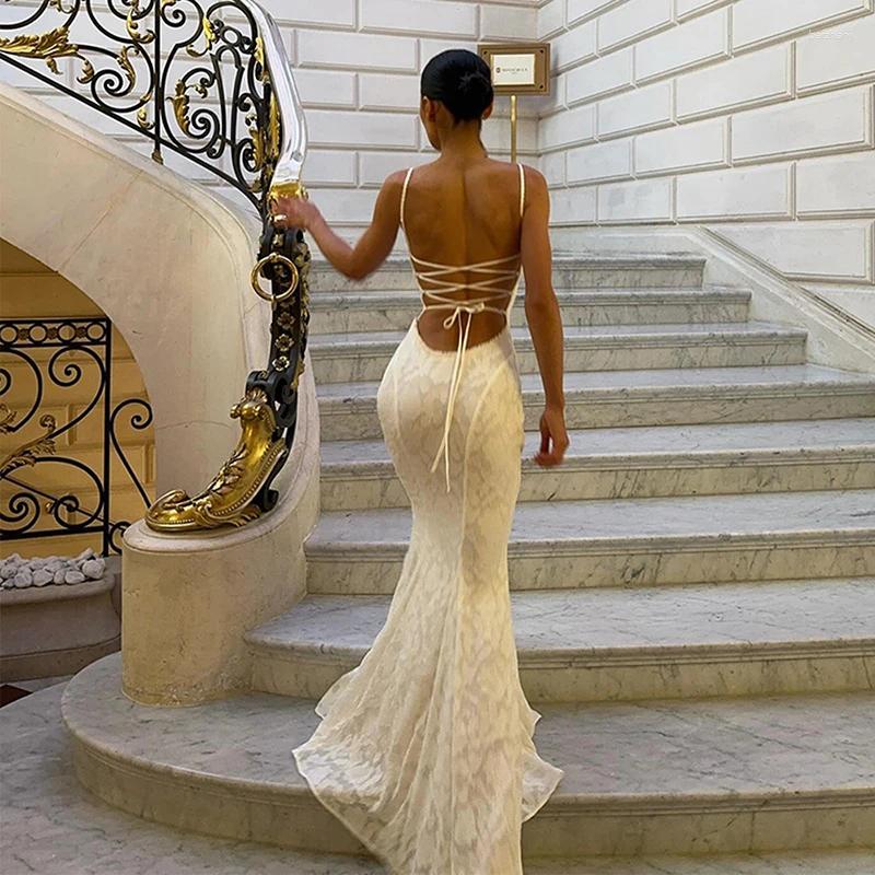 Casual Dresses Elegant White Suspender Chest Dress Womens Clothing Sexy Slim Fit Backless Long Skirt Birthday Wedding Party
