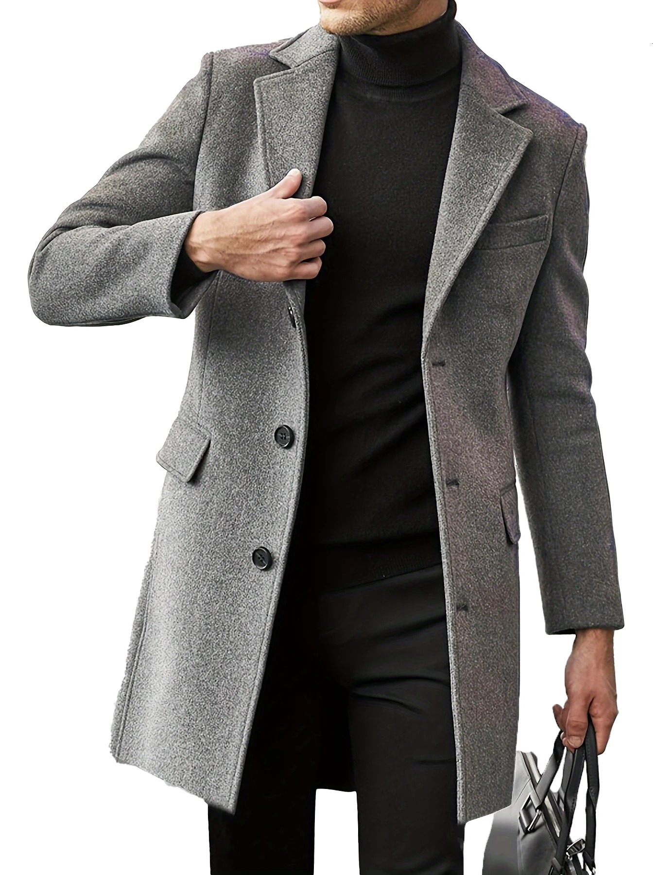 Autumn and winter mens casual wool coat British trend mens long sleeved wool jacket 241024