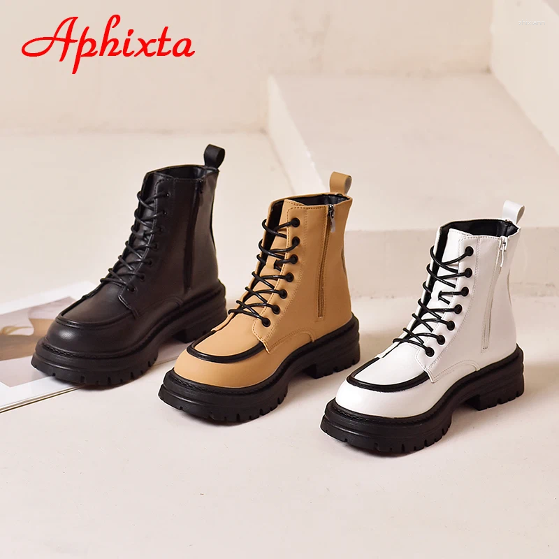 Boots Aphixta 2024 Winter Platform 5cm Thick Sole Women White Four Pointed Star Non-slip Lace-up Waterproof Plus Size 43