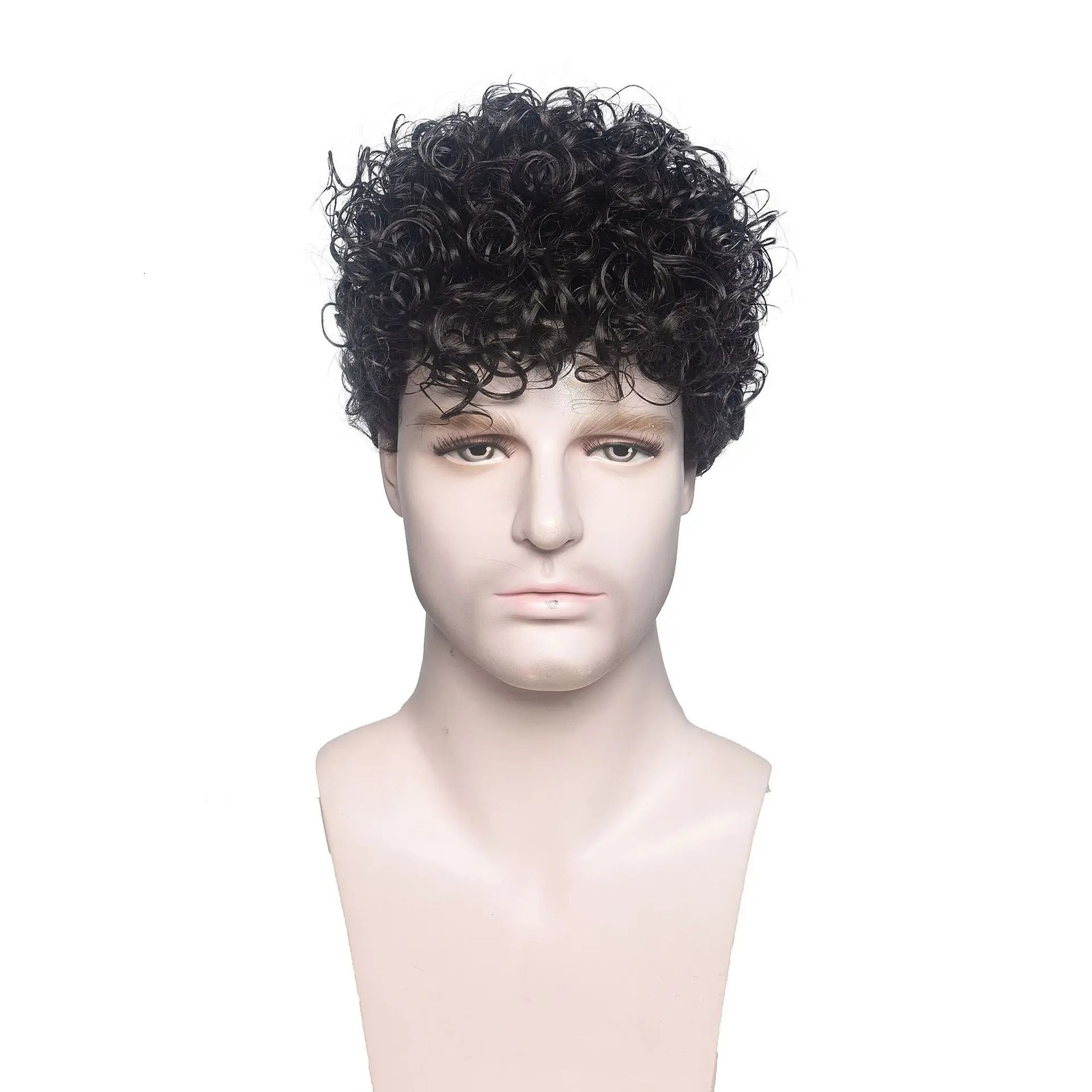 HANEROU Short Men Synthetic Wig Curly Black Natural Wigs with Bangs High Temperature Fiber for Daily Cosplay Party 241024