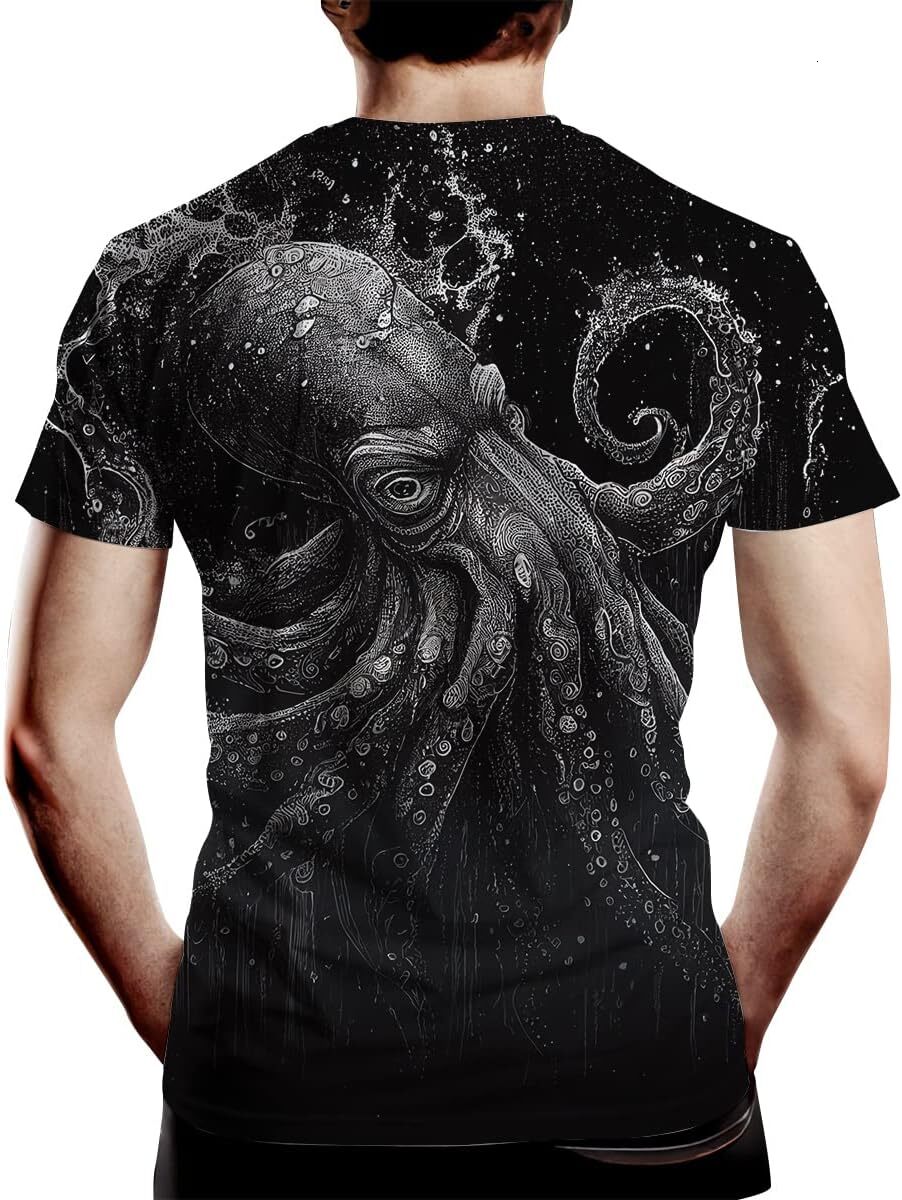 Mens T shirt Novelty Cool Octopus Graphic Print Short Sleeve T Shirt for Men's tee Casual tops summer clothes trend cool