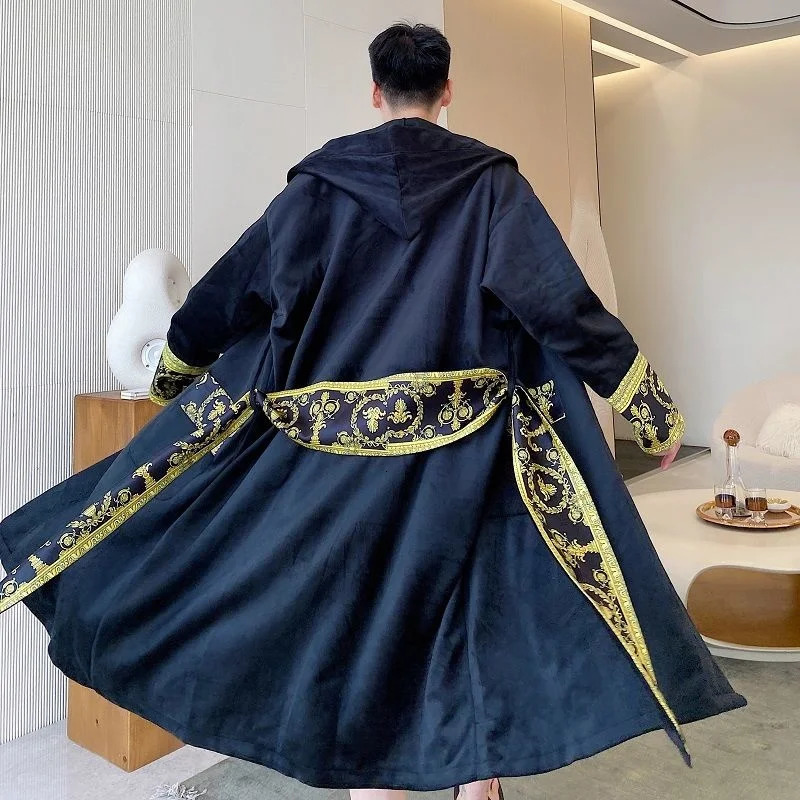 IEFB Winter Thick Comfortable Velvet Light Hoodie Long Night Light Mens Fashion Robe Belt Warm Clothes 9Y9924 241023