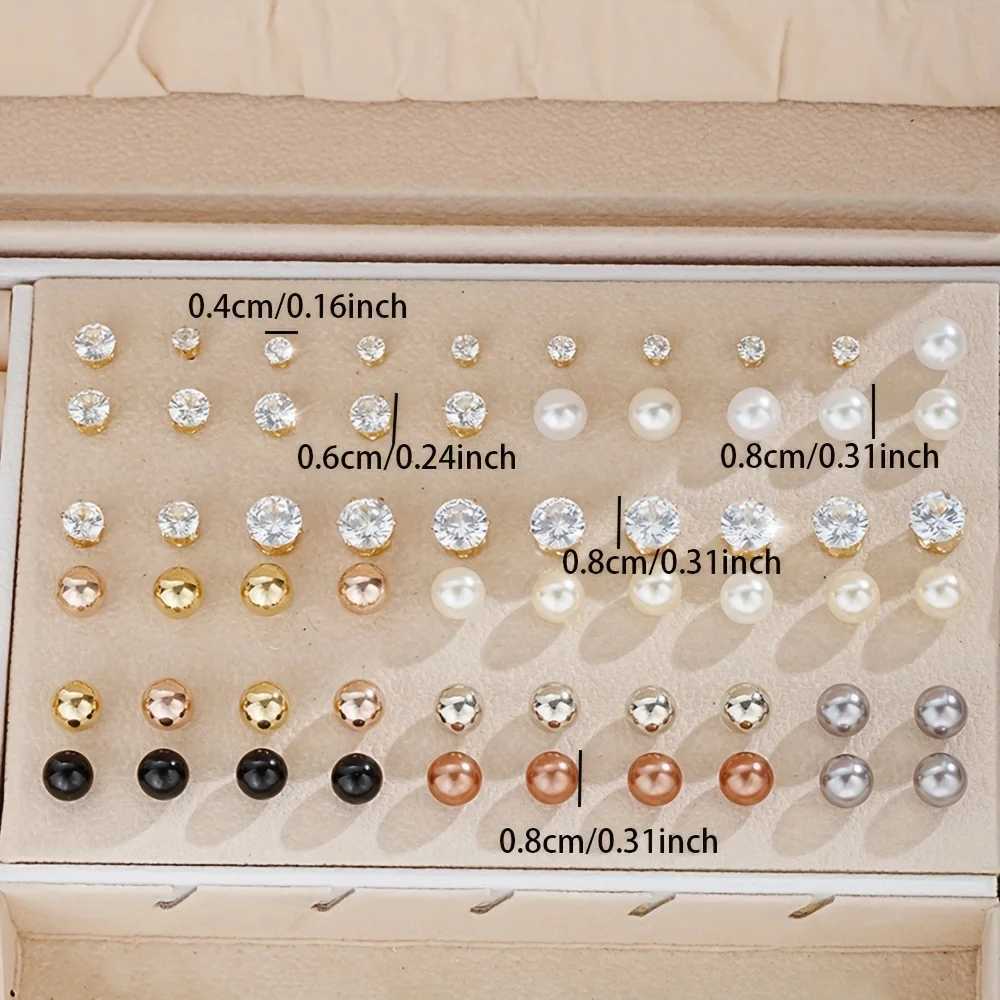 30 pairs of fashionable mini imitation pearl zircon earrings set suitable for women to wear daily clothing fashionable jewelry new 2024 W241023