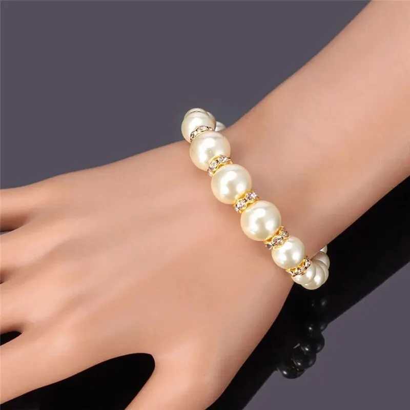 Simulated pearl necklace bracelet earring set three piece set W241023