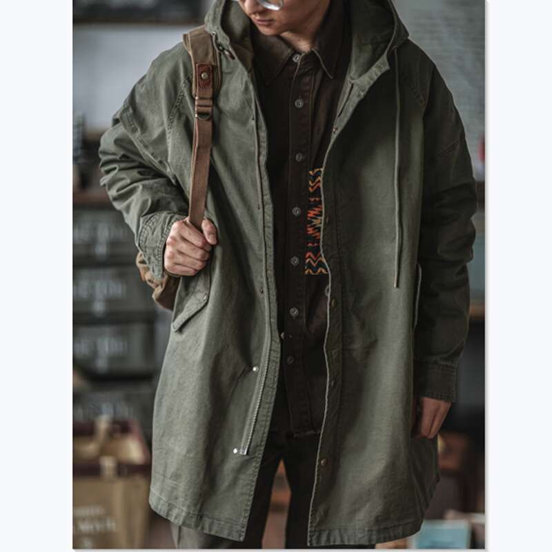 Retro M51 Army Green Windbreaker Fishtail Hooded Jacket AMEKI Long Coat Outdoor Trekking Training Military Camp Clothes