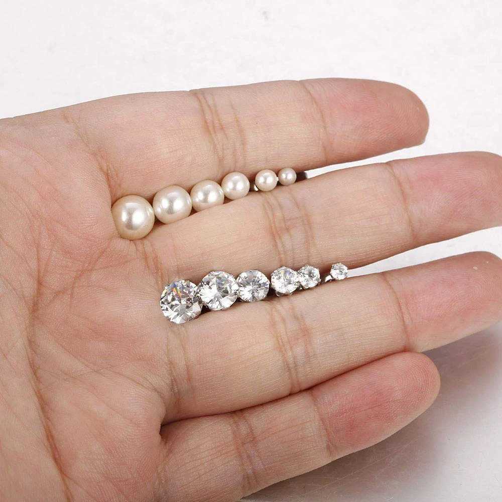 1 pair of stainless steel cubic zirconia pearl ball stud earrings set 3-8mm joint CZ stud earrings W241023
