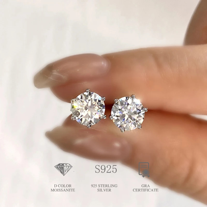DW 0.5ct-2ct D Color Certified Stud Earrings Lab Created Diamond 925 Sterling Silver Gold Plated Wedding Jewelry 240924