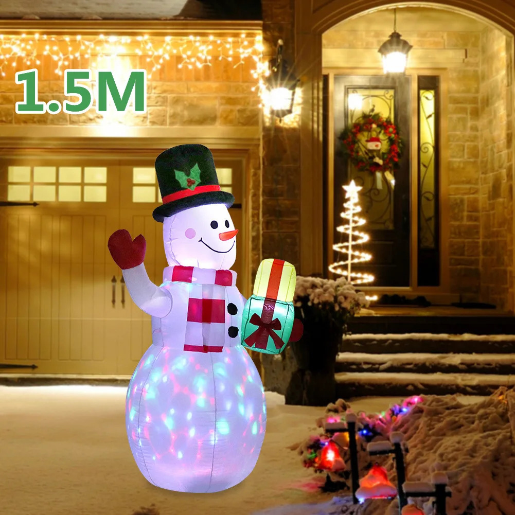 2.2M/7-foot Christmas inflatable green gloves snowman outdoor model with built-in rotating LED lights for indoor and outdoor Christmas decoration 2410