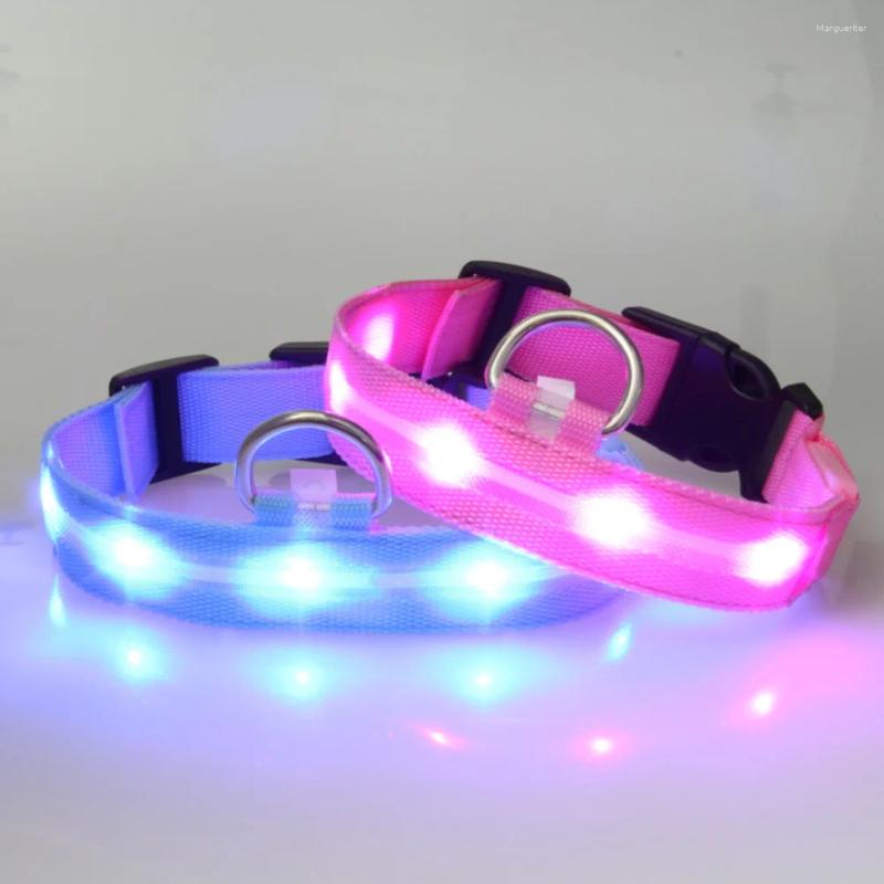 Dog Collars 25CM Nylon Pet Collar Night Safety LED Light-up Flashing Glow In The Dark Lighted Circular Pendant Size S (Blue Ligh