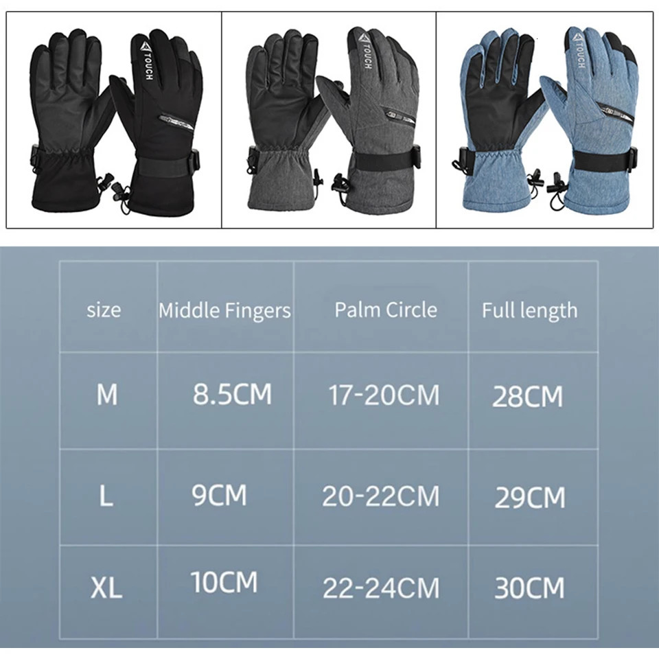 LOCLE Touch Screen Ski Gloves Men Women Warm Windproof Riding Hiking Skiing Skateboard Snowboard Snowmobile 241024