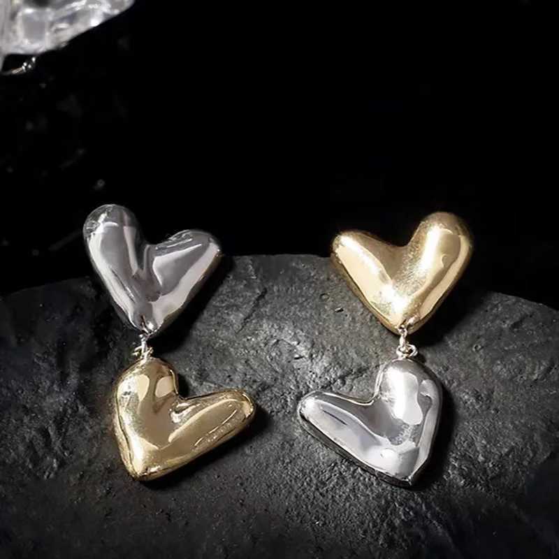 Asymmetrical Heart-shaped Metal Pendant Earrings European And American Style Personalized Fashion Stud Earrings Girls JewelryX241023
