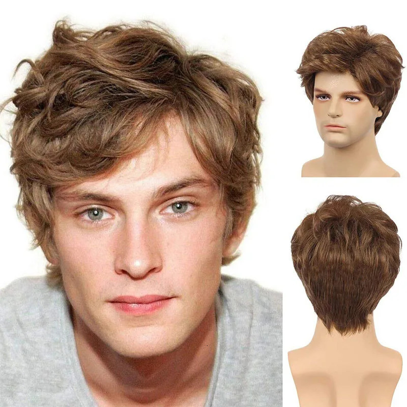 HANEROU Short Men Synthetic Wig Curly Black Natural Wigs with Bangs High Temperature Fiber for Daily Cosplay Party 241024