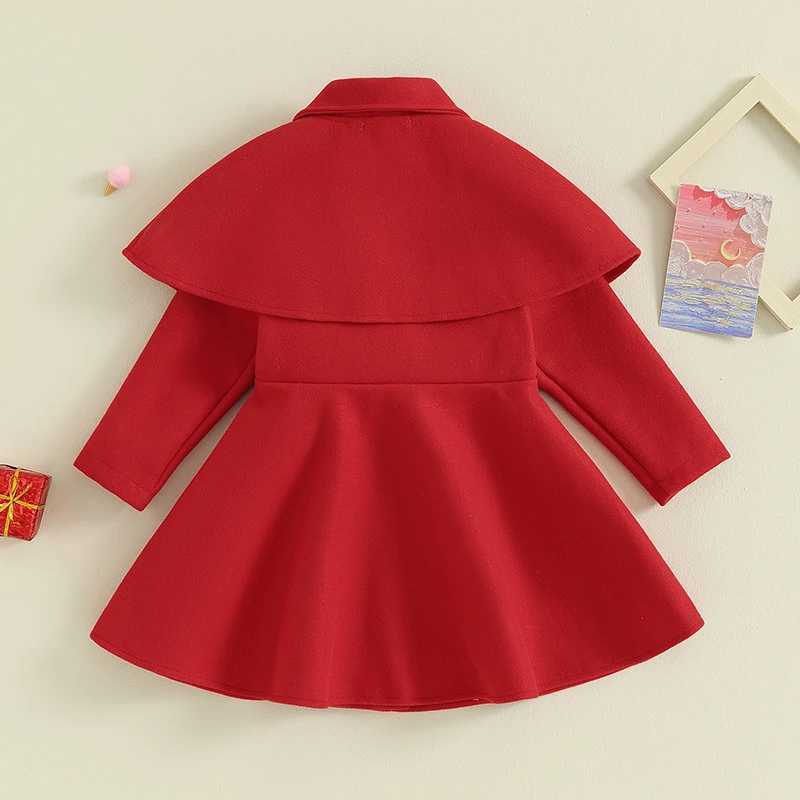 Yccutest Preschool Girls Christmas Wool Dress Coat with Cloak 2PCS Red Button Jacket Long Coat Autumn/Winter Coat W241023