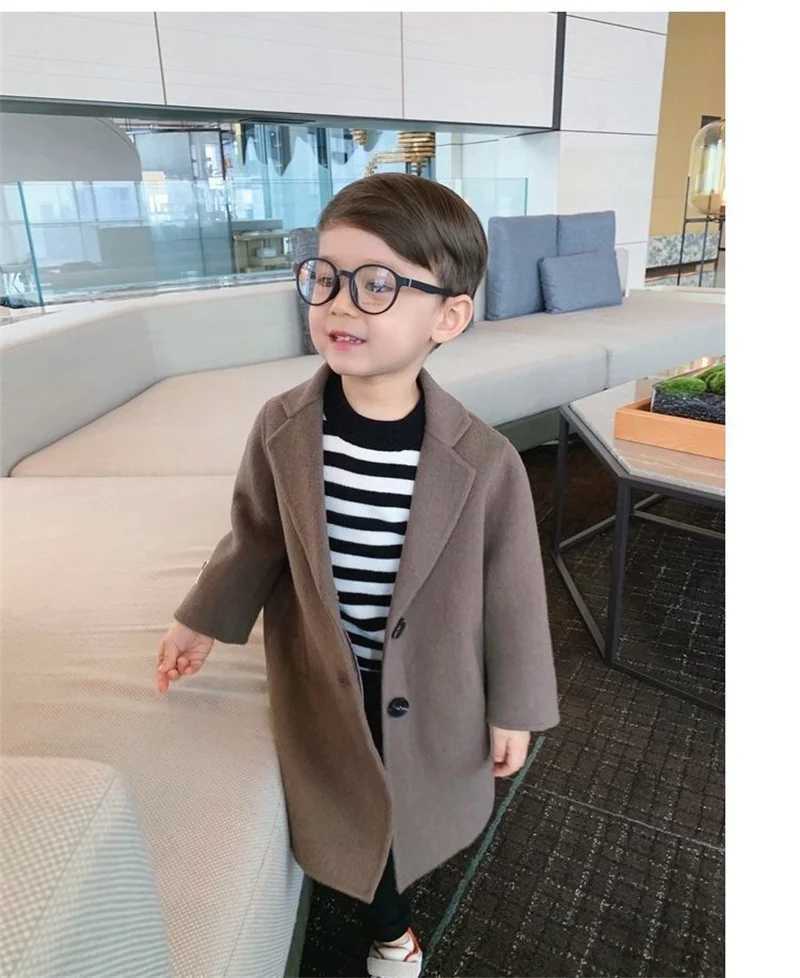 Spring and autumn boys jackets childrens wool casual trench coats childrens lapel warm coats baby winter wool trend coats W241023