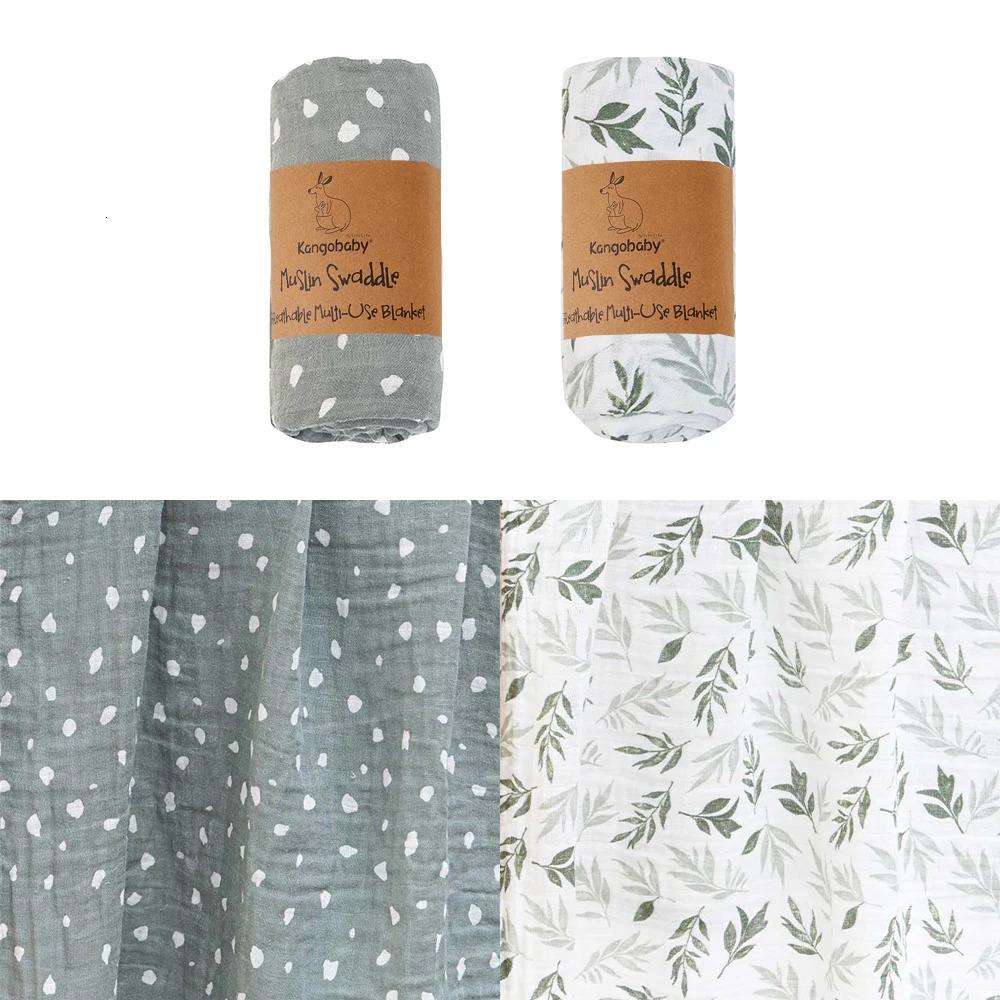 Kangobaby My Soft Life 2pcs Set 100 Cotton Baby Muslin Swaddle Blanket born Bath Towel Infant Wrap 241014