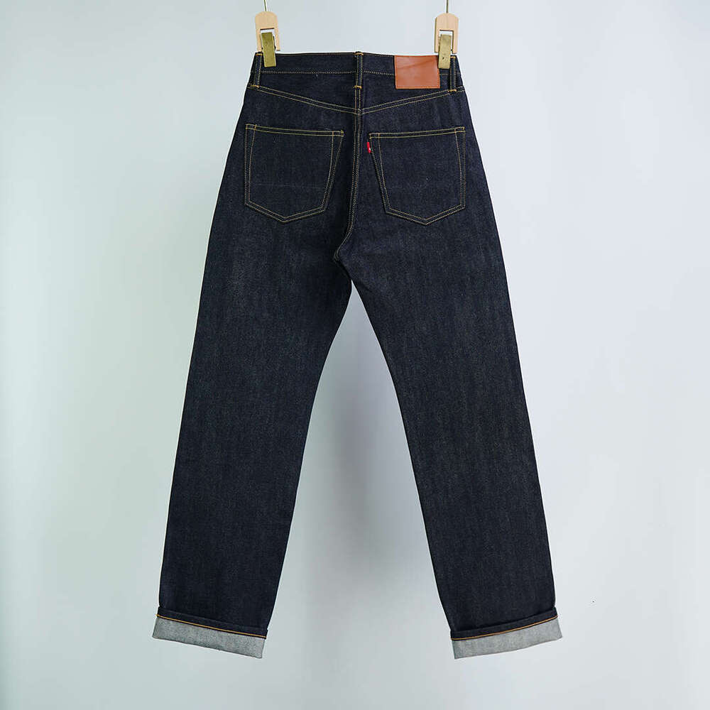 14Oz UNWASH Raw Original Indigo Blue Denim Jeans For Men Red Seedge 100% Cotton Classic C-55501 Loose Straight Pants Y2k 502