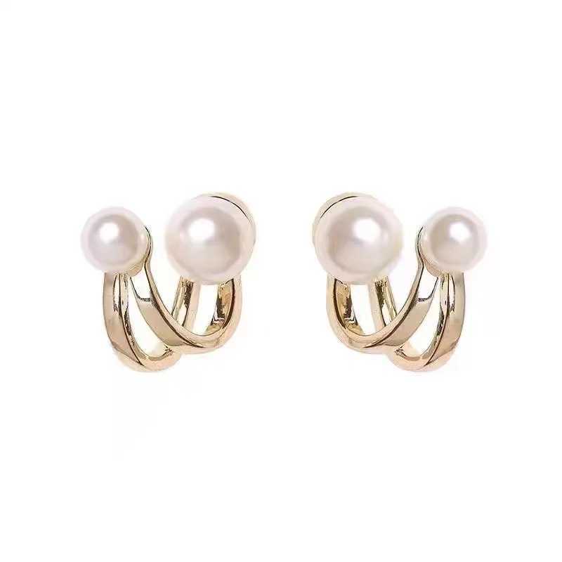 Korean Simple Irregular Design Pearl Stud Earrings Womens Fashion Geometric Gold Metal Earrings Trend Party Jewelry Gif W241023