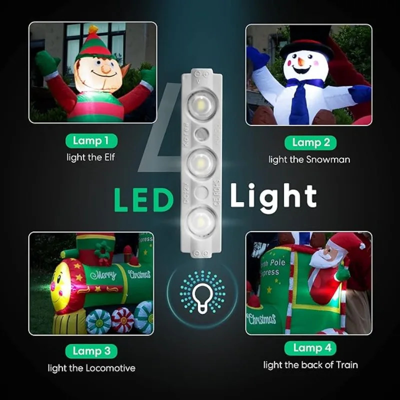 1.8M/6FT Christmas Decoration Inflatable 3-Person Train with Built in LED Lights Indoor and Outdoor Christmas Party Garden Scene Celebration 241024