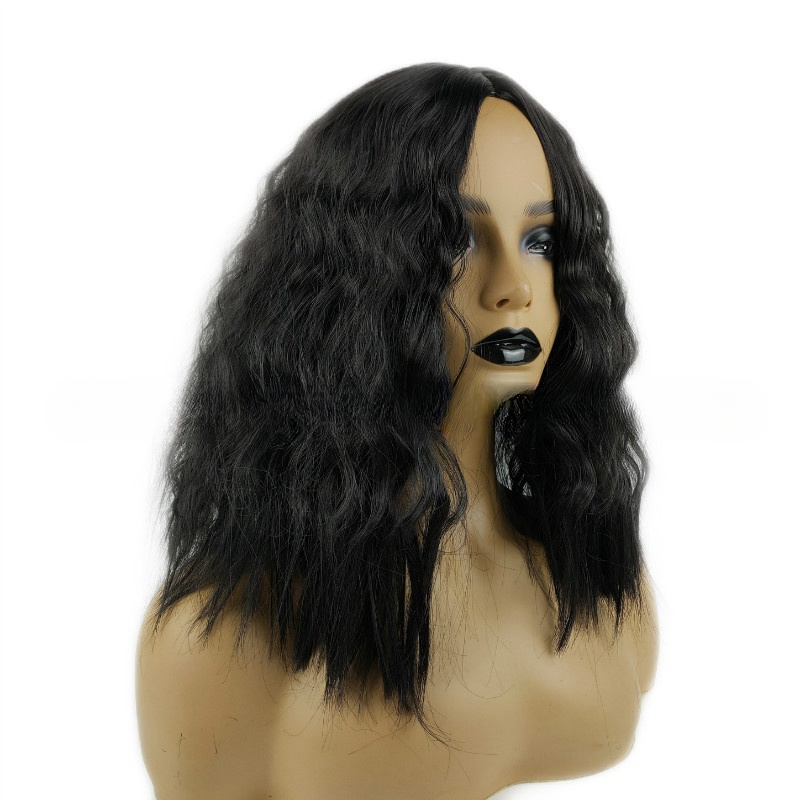 New wig women's short curly water ripple medium long hair African small curly chemical fiber headpiece
