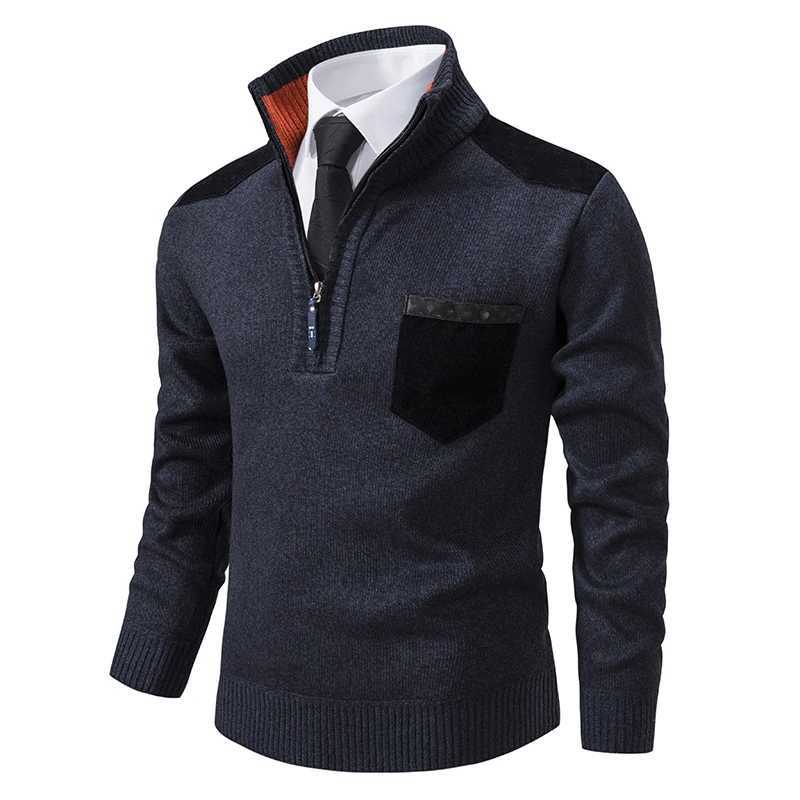 New Autumn Pullover Mens Sweater Half Zipper Patchwork Long Sleeve Warm Slim Sweaters Men Casual Fashion Sweater Men Clothing LX241024