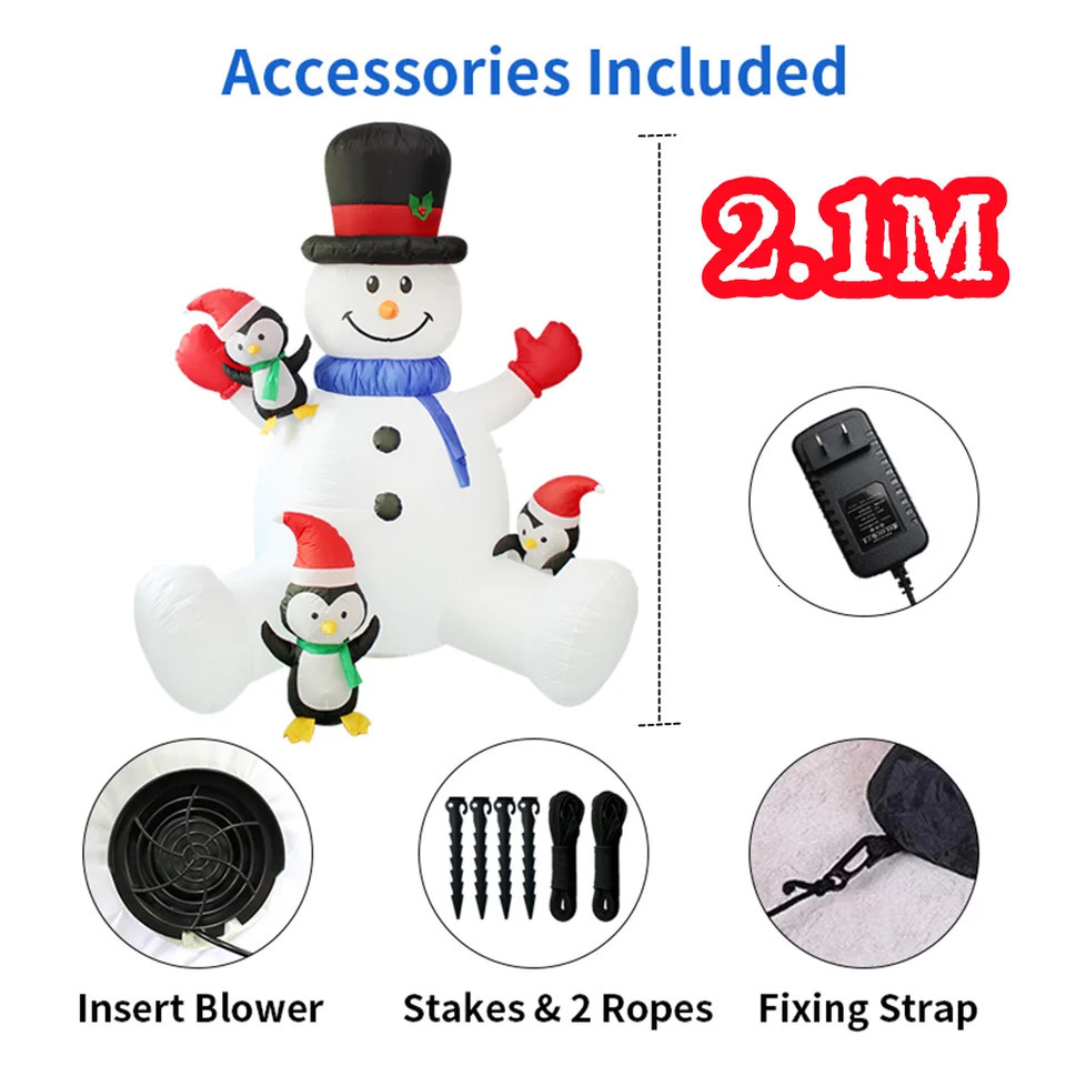 2.1M/7FT Christmas inflatable sitting snowman outdoor model with LED lights indoor and outdoor carnival Christmas decoration 241024