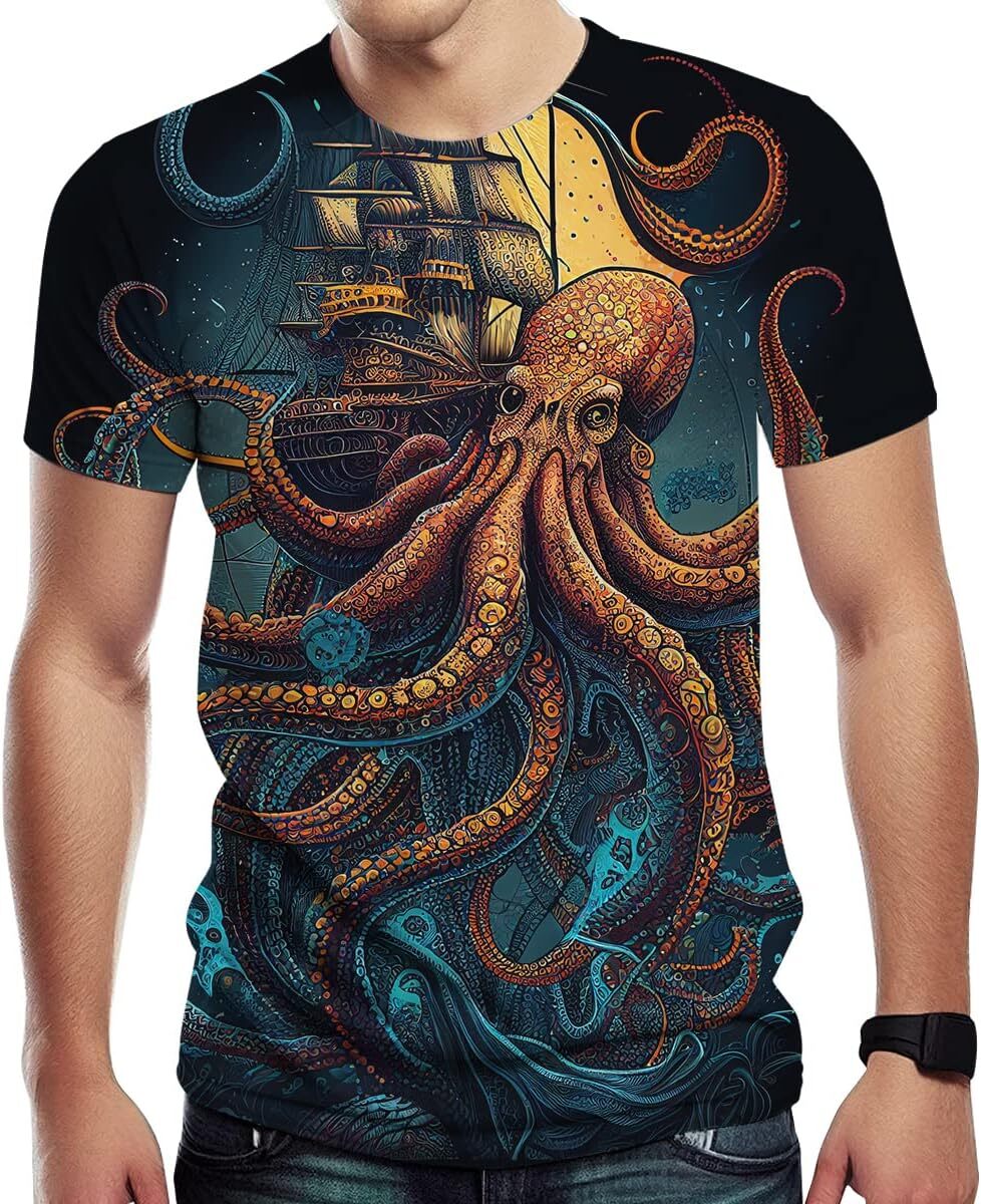 Men's Octopus graphic T-shirt 3D graphic cool casual T-shirt dream fashion cool trend T-shirt casual cool top summer dress