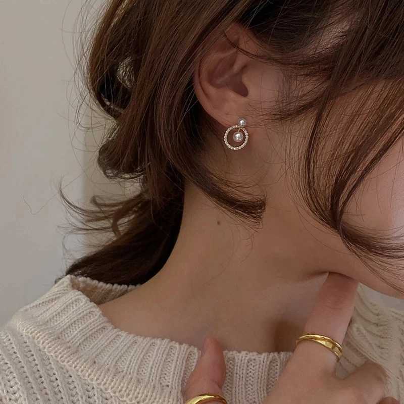 Vintage Fashion Geometric Round Zircon Pearl Earrings for Women Simple Small Cute Stud Earring Korean Jewelry 2022 New FashionX241023