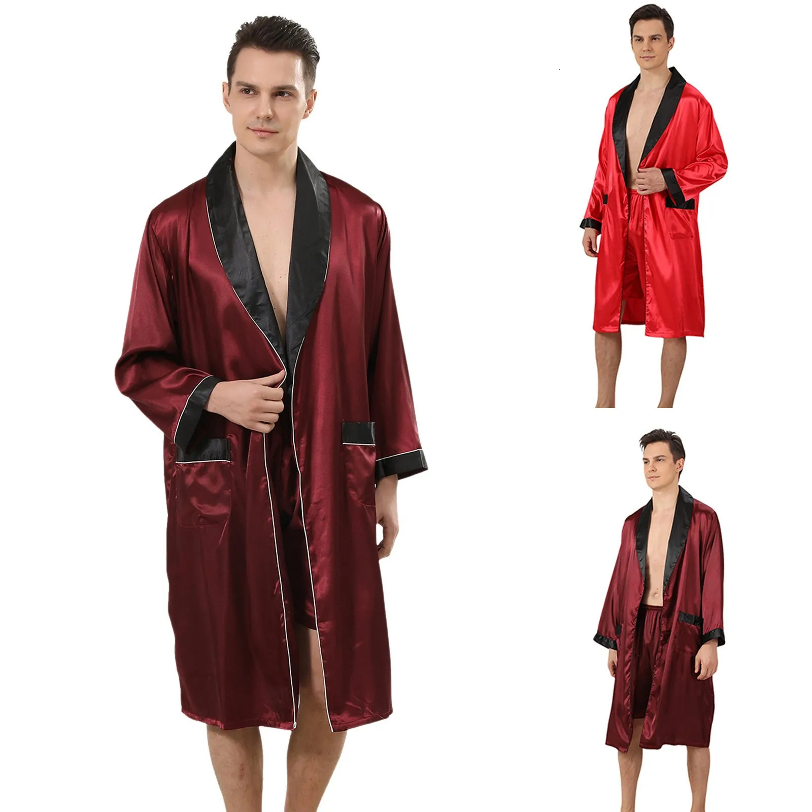 Mens long sleeved loose bathroom with shorts set pajamas kimono mens autumn comfortable mens pajamas 241023