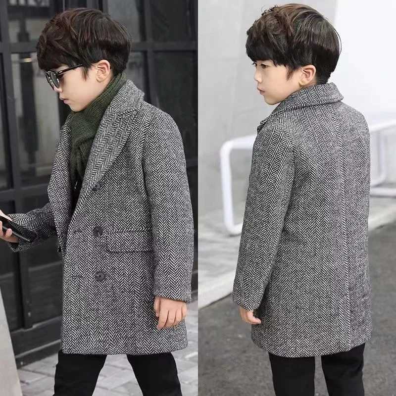 Boys wool coat jacket windproof 2024 inventory warm and thick autumn and winter cotton Christmas gift childrens clothing W241023