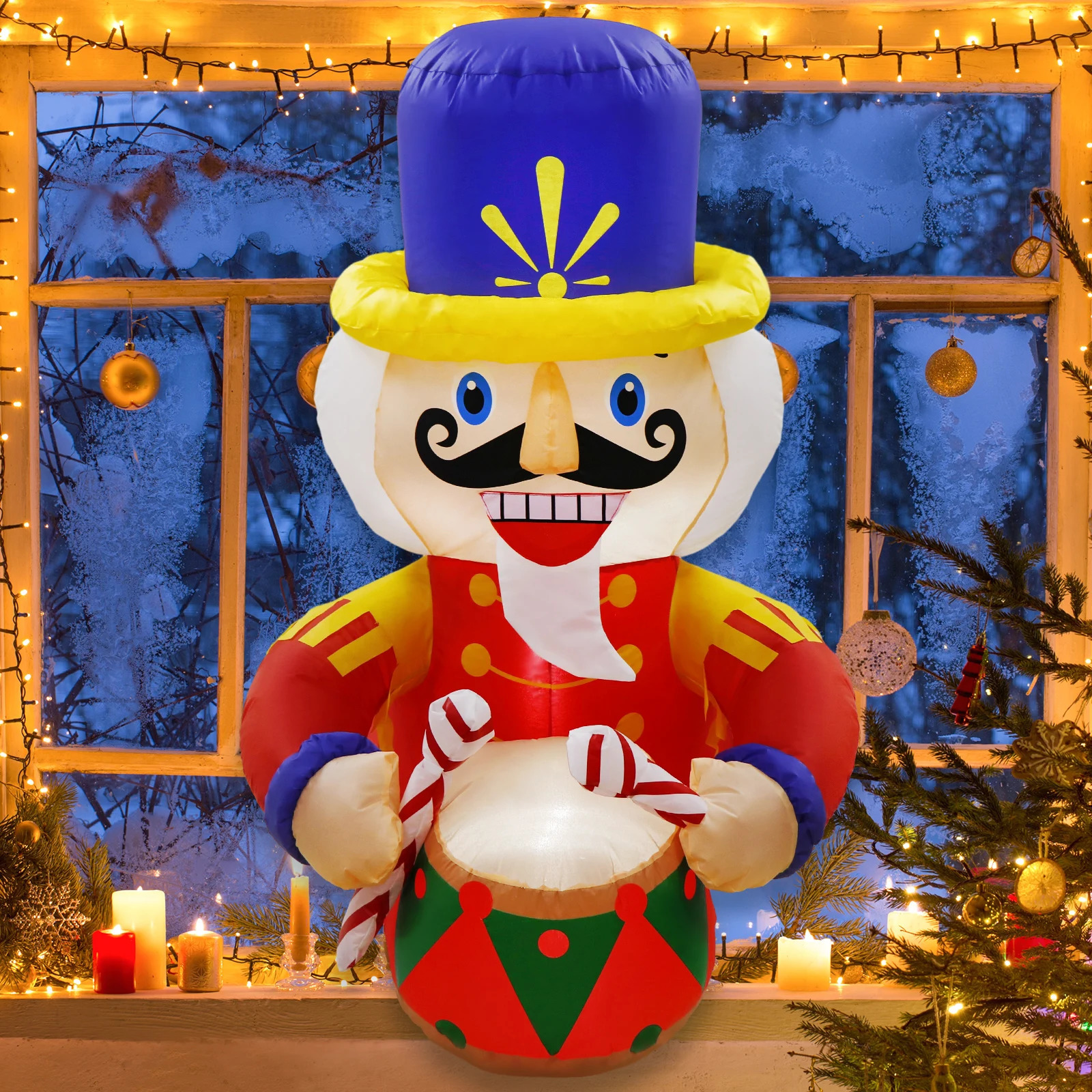 3.5-foot Christmas inflatable outdoor decorative nutcracker blow molded to pop out of the window with LED used for Christmas courtyard garden decorati