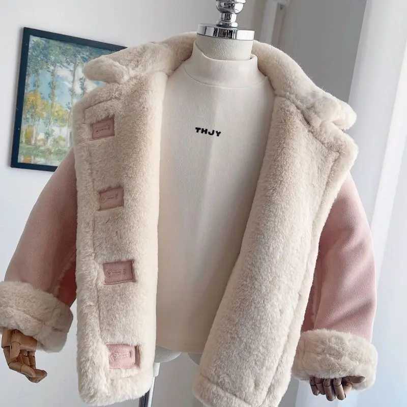 Baby girl princess cotton pad fur leather jacket baby and toddler winter patch work clothes thick warm coat baby clothing 18M-12Y W241023