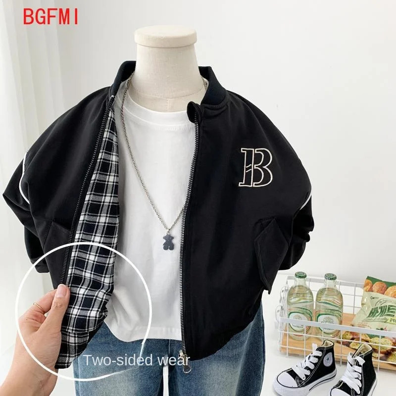 Boys Double sided Baseball Jacket for Spring and Autumn Wear Childrens Casual Handsome Double sided Jacket 241024