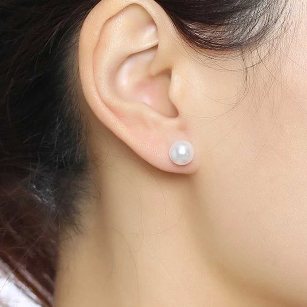Stainless steel earrings 8mm white pearl screw stud earrings suitable for women girls mini 20G perforated sleepers fashionable Trags earrings W241023