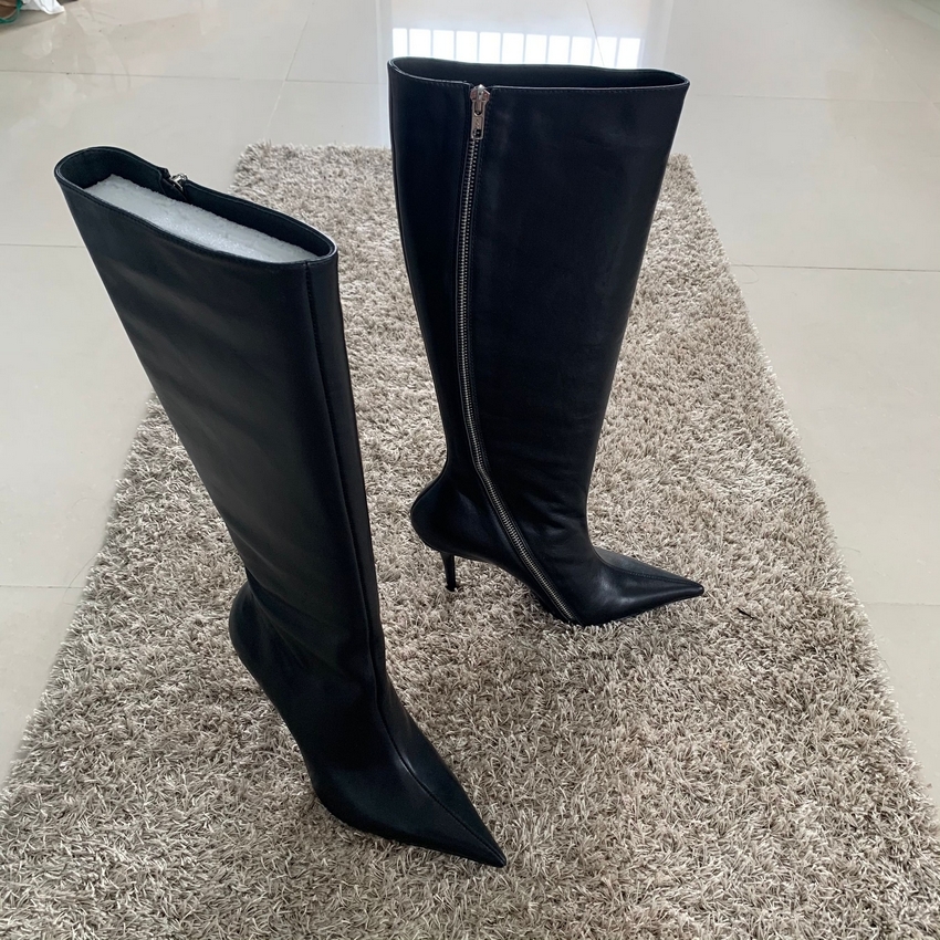 Brand Fashion Knee Zip Pointed Toe Footwear 10Cm High Heels Female Long Boots Party Shoes Women 2023 New Winter