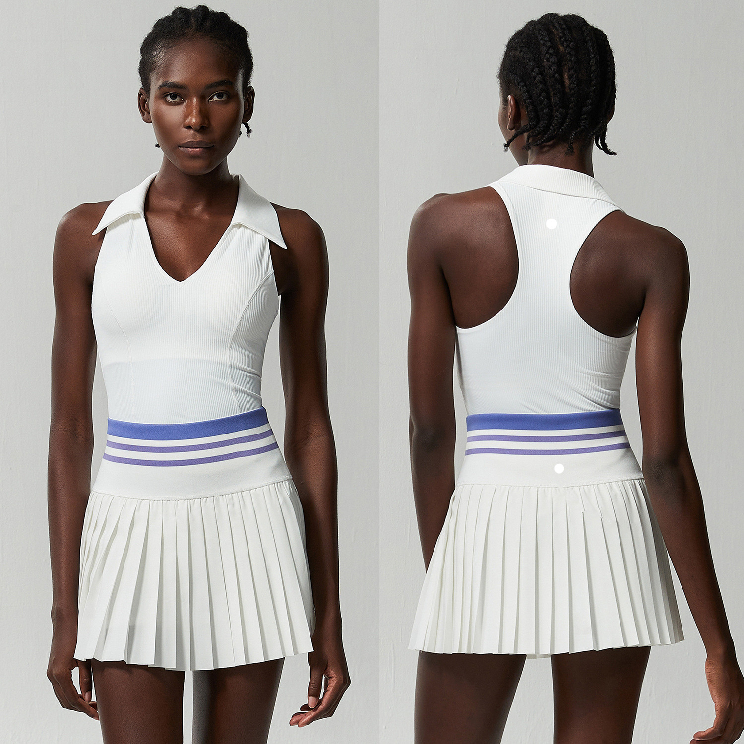 L421 Womens Outfit Yoga Sets Skirts Vest Tennis Sport Running Skirt Elastic High Waist Sportwear Lined Breathable Turn-Down Collar