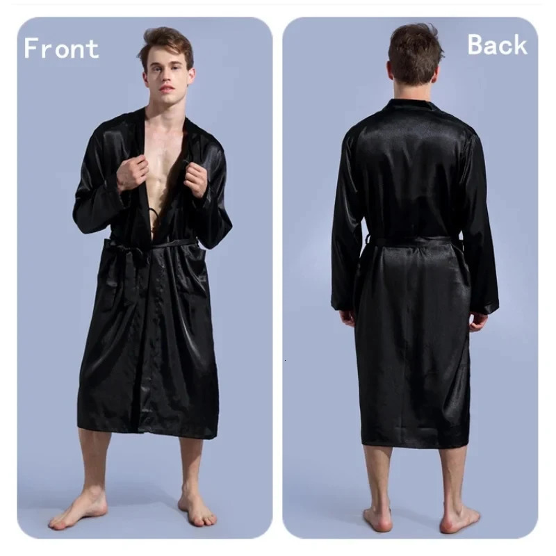 Mens V-neck satin robe kimono long bathroom sleepwear pajamas Christmas dress for weddings parties mens terrace dress 241023