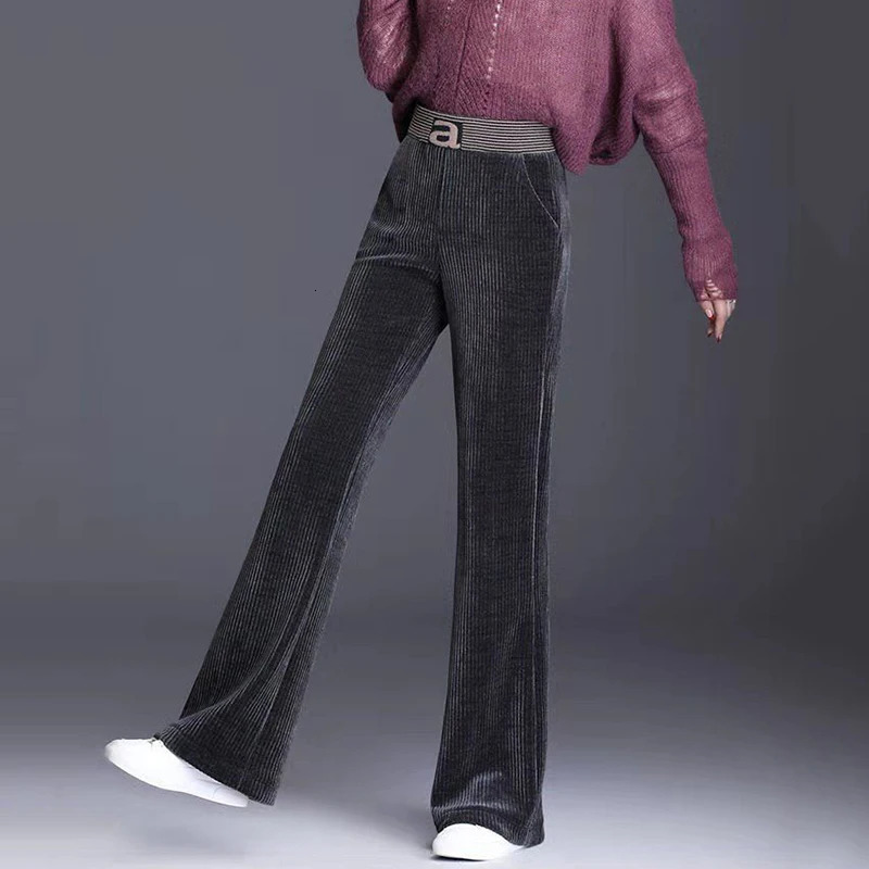 Rimocy Elastic Waist Corduroy Pants Womens Autumn Winter Straight Velvet Pants Womens Pocket Loose Casual Mens 241024