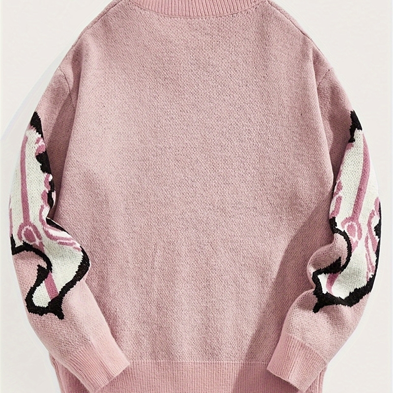 2024 Fashion Explosion Womens Round Neck Pullover Sweater Skull and Cross Print Drop Shoulder 240930