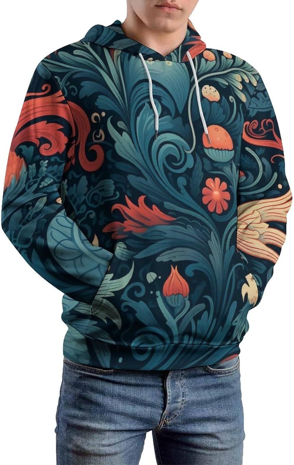 Hoodie for Mens Womens Novelty Floral Pullover Hoodie, 3D All Over Print Unisex Streetwear Sweatshirt, Loose Long Sleeves Tracksuits Graphic Fashion t