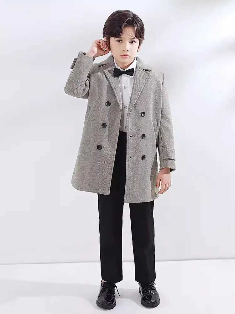 Childrens windproof outdoor long jacket childrens official birthday Par photography wool coat boys and girls winter thick warm wool coat W241023